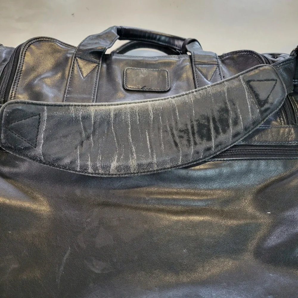 Tumi Black Leather Laptop Bag Briefcase Travel Bag 17x14 - Picture 7 of 14